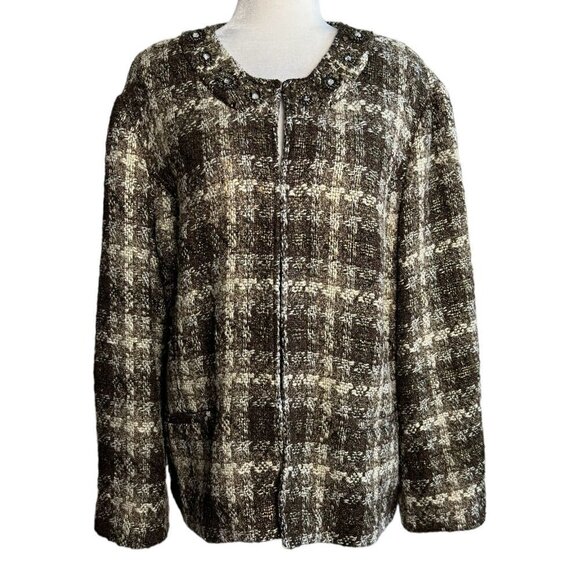 Chico's Tweed Plaid Boucle Blazer Jacket Embellished Beaded Metallic Women's XL - Picture 11 of 12